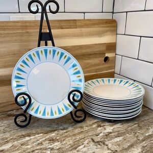 VTG Mikasa Blue Point Pattern Cera Stone 3134-B Salad Plate Blue Triangle 7 1/5"